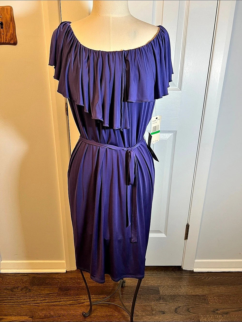 A.B.S. by Allen Schwartz Ladies Knit Dress Ruffle Maxi Dress in Purple Size